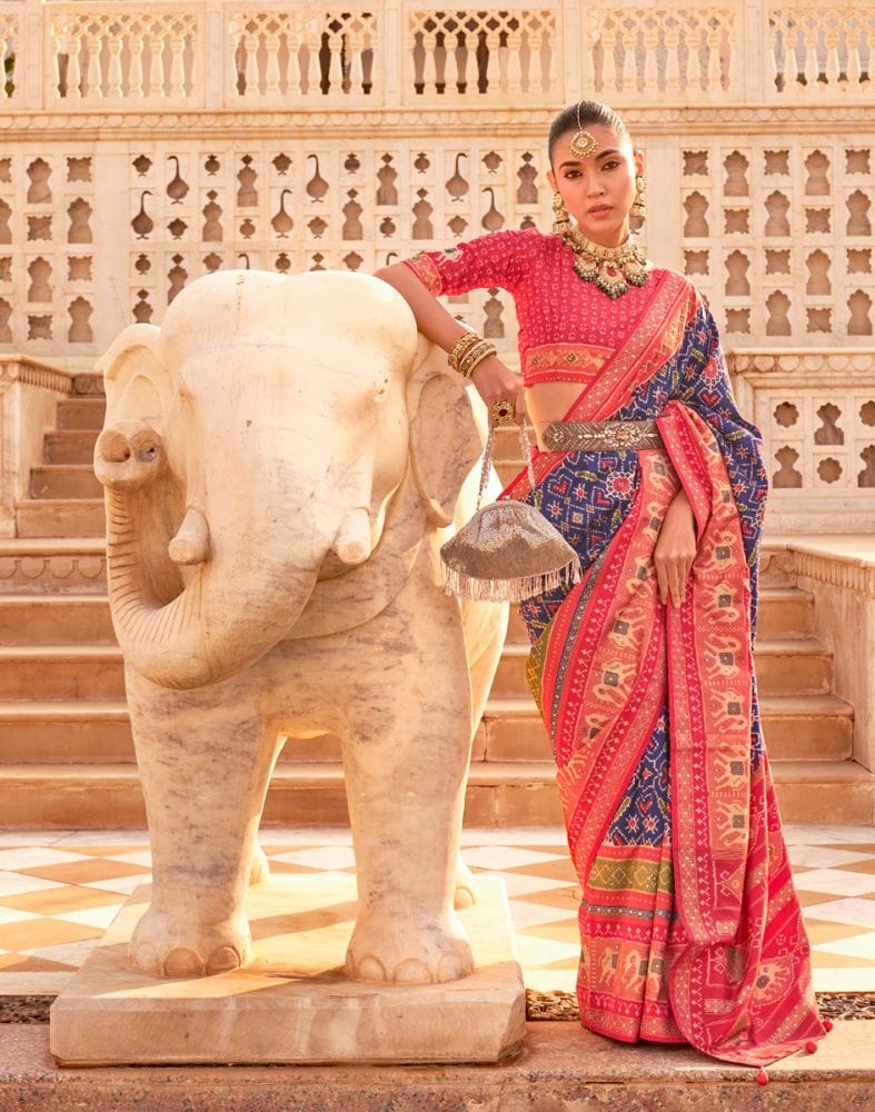 Collection of Blue Coloured Ikat Print Patola Saree in a gallery layout