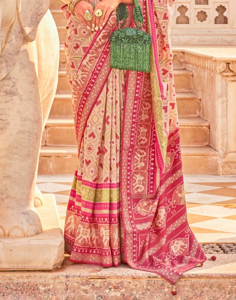 Beige Ikat Print Patola Saree