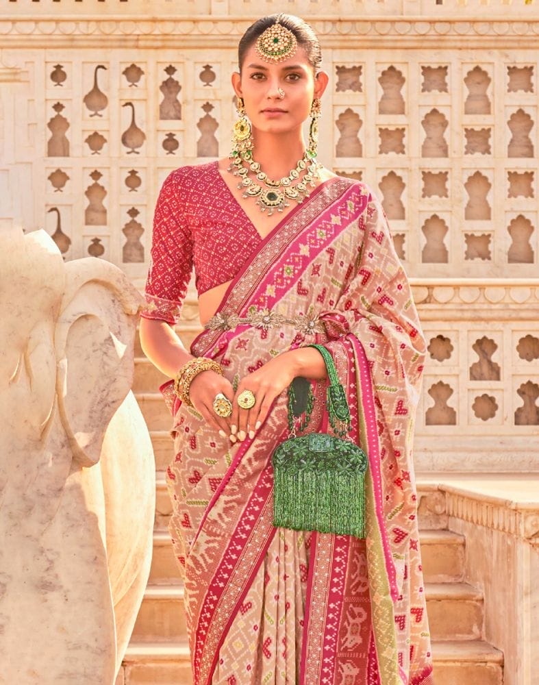 Beige Ikat Print Patola Saree