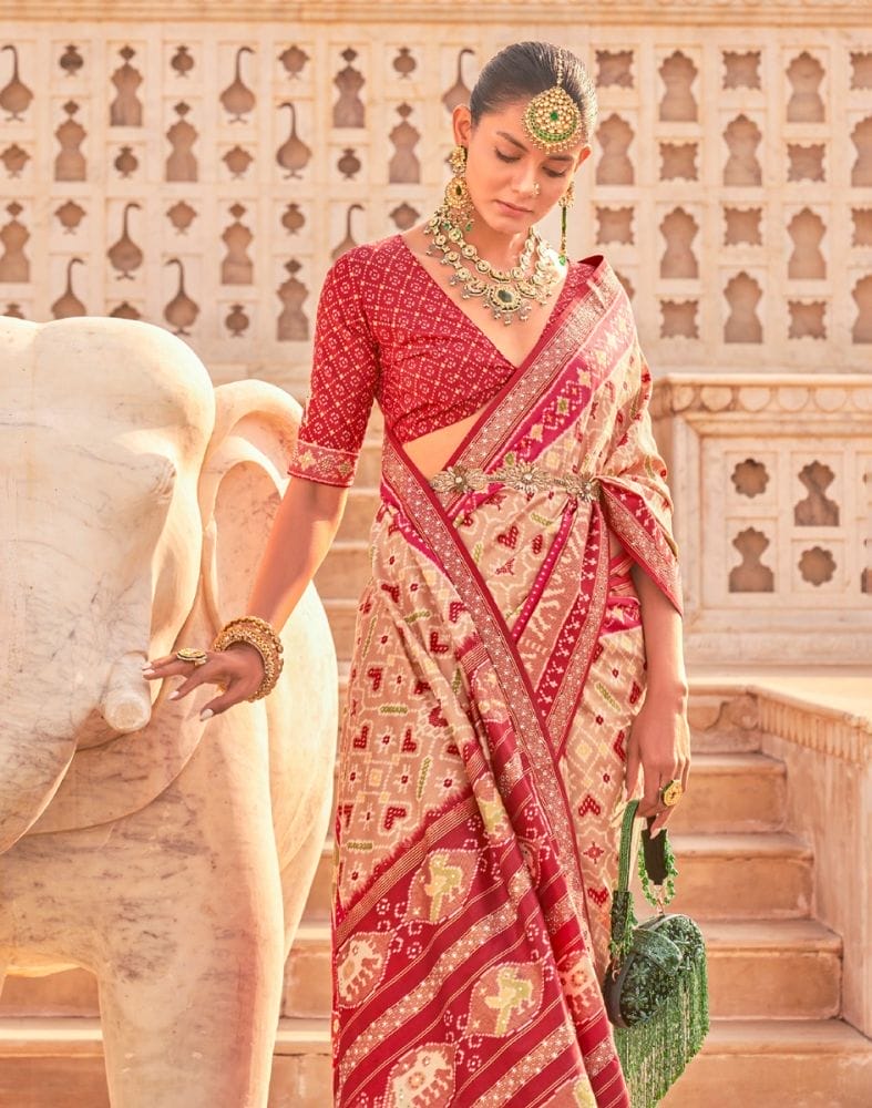 Beige Ikat Print Patola Saree