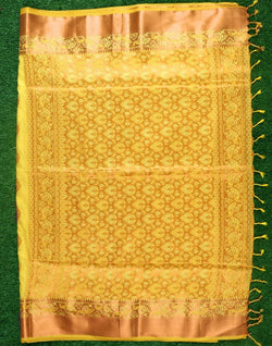 Collection of Yellow Coloured Floral Pattern Zari Silk Saree in a gallery layout