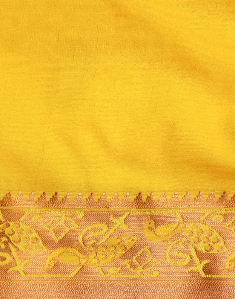 Yellow Coloured Floral Pattern Zari Silk Saree