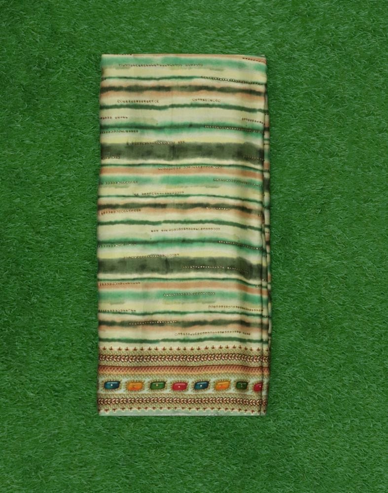 Collection of Green Striped Stones work Crape Saree in a gallery layout