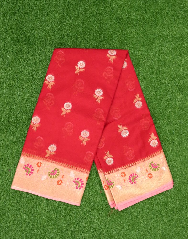 Red Colour Organza Floral Saree