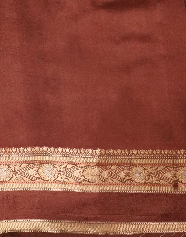 Brown Floral Pure Dupion Saree