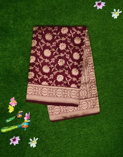 Collection of Violet Floral Banaras Fancy Saree in a gallery layout