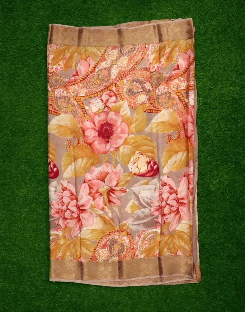 Collection of Beige Floral Pure Italian Crape Digital Print Saree in a gallery layout