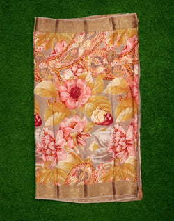 Collection of Beige Floral Pure Italian Crape Digital Print Saree in a gallery layout