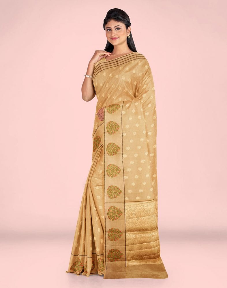 Collection of Gold Floral Tissue Zari Saree in a gallery layout