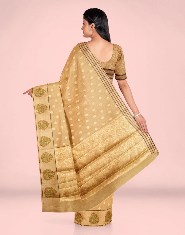 Collection of Gold Floral Tissue Zari Saree in a gallery layout