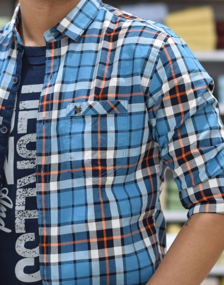 Collection of Blue Checkered Cotton Printed Shirt in a gallery layout