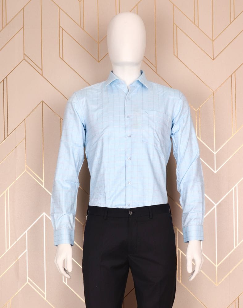 Sky Blue Checkered Casual Shirt