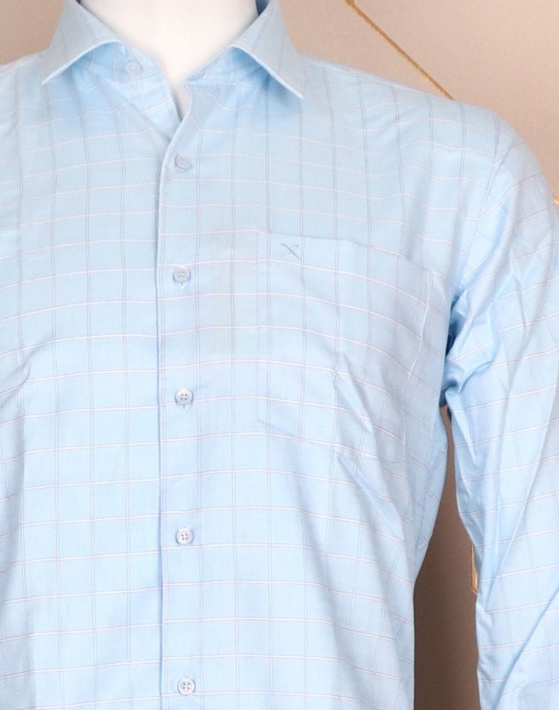 Collection of Sky Blue Checkered Casual Shirt in a gallery layout