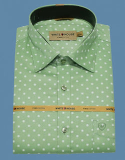 Collection of Green Polka Dots Cotton Printed Shirt in a gallery layout