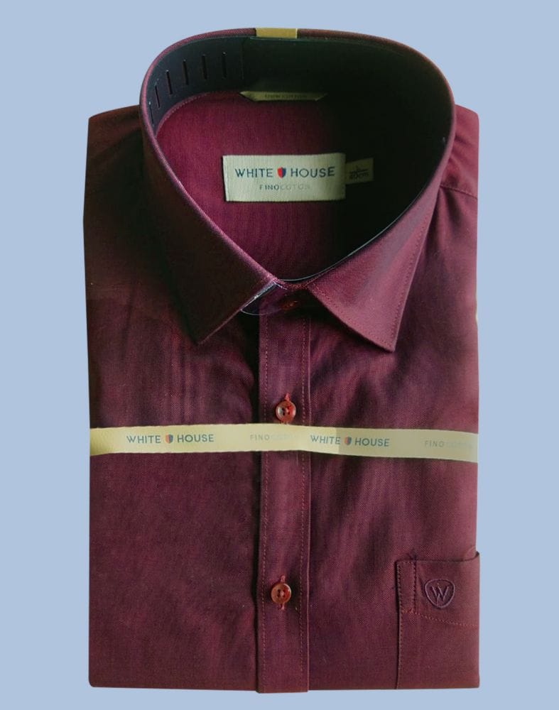 Collection of Maroon Colour Plain Pure Cotton Shirt in a gallery layout