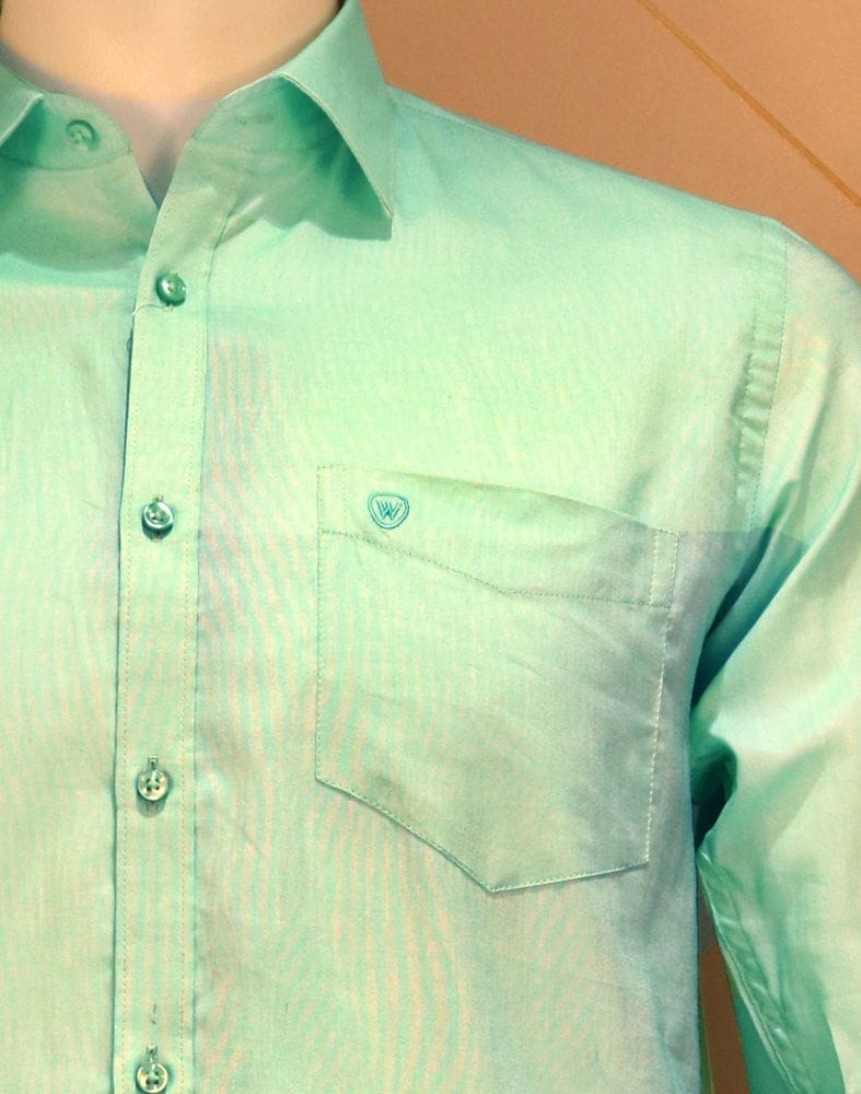 Collection of Light Green Colour Plain Pure Cotton Shirt in a gallery layout