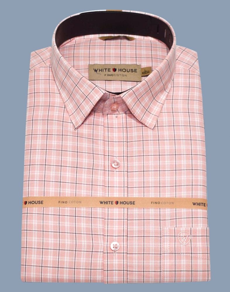 Collection of Peach Checkered Cotton Printed Shirt in a gallery layout