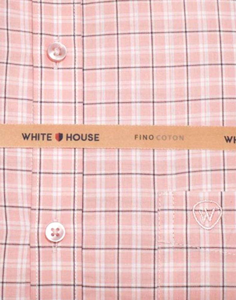 Peach Checkered Cotton Printed Shirt