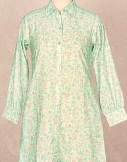 Collection of Pista Green Floral Cotton Printed Tops in a gallery layout