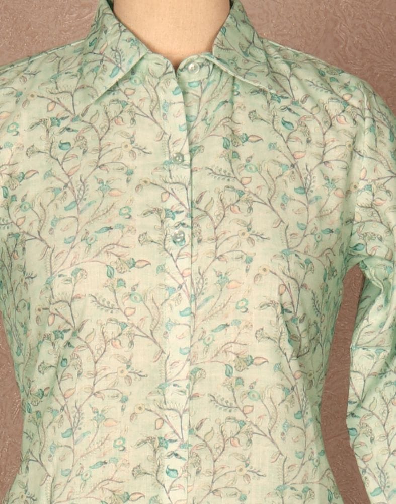 Collection of Pista Green Colour Floral Cotton Printed Tops in a gallery layout