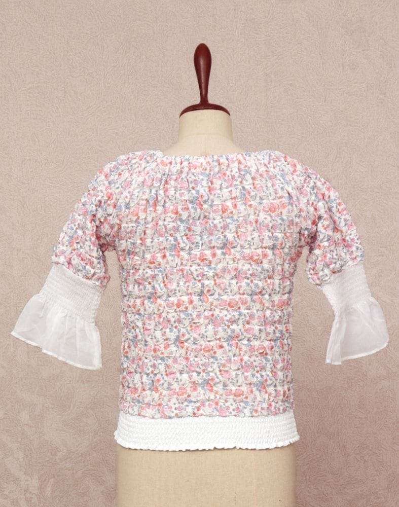 White Floral Print Crash Fabric Top