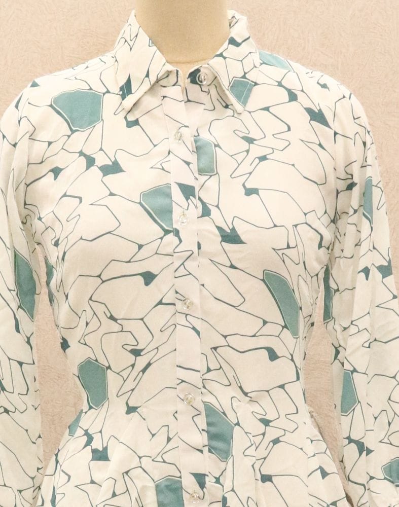 Collection of Light Green Graphic Print Chiffon Top in a gallery layout