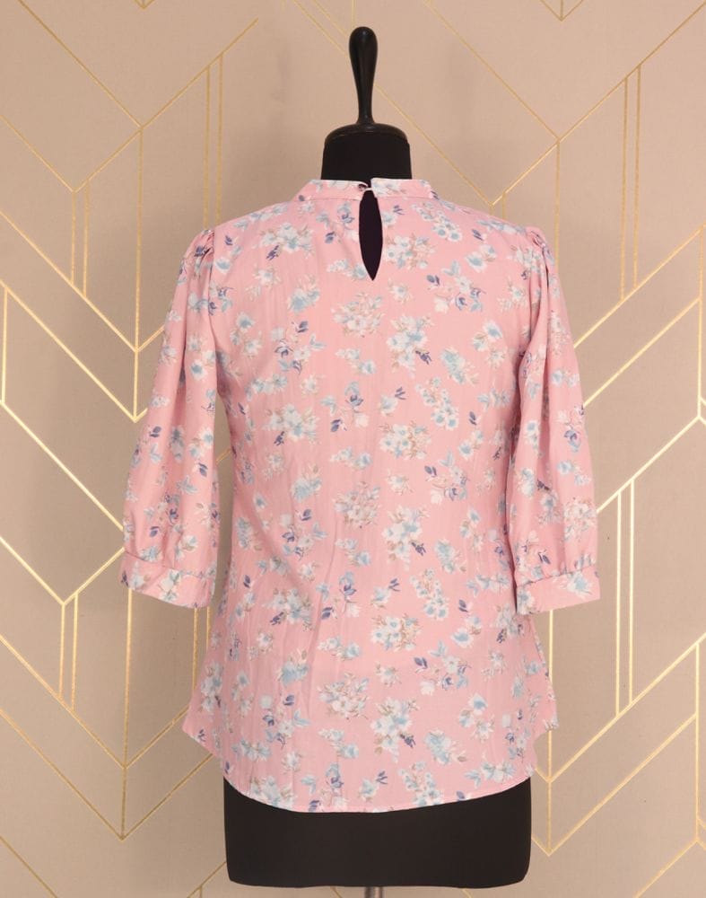 Collection of Light Pink Floral Print Cotton Top in a gallery layout