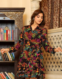 Collection of Floral Print Black Coloured Cotton Silk Top in a gallery layout