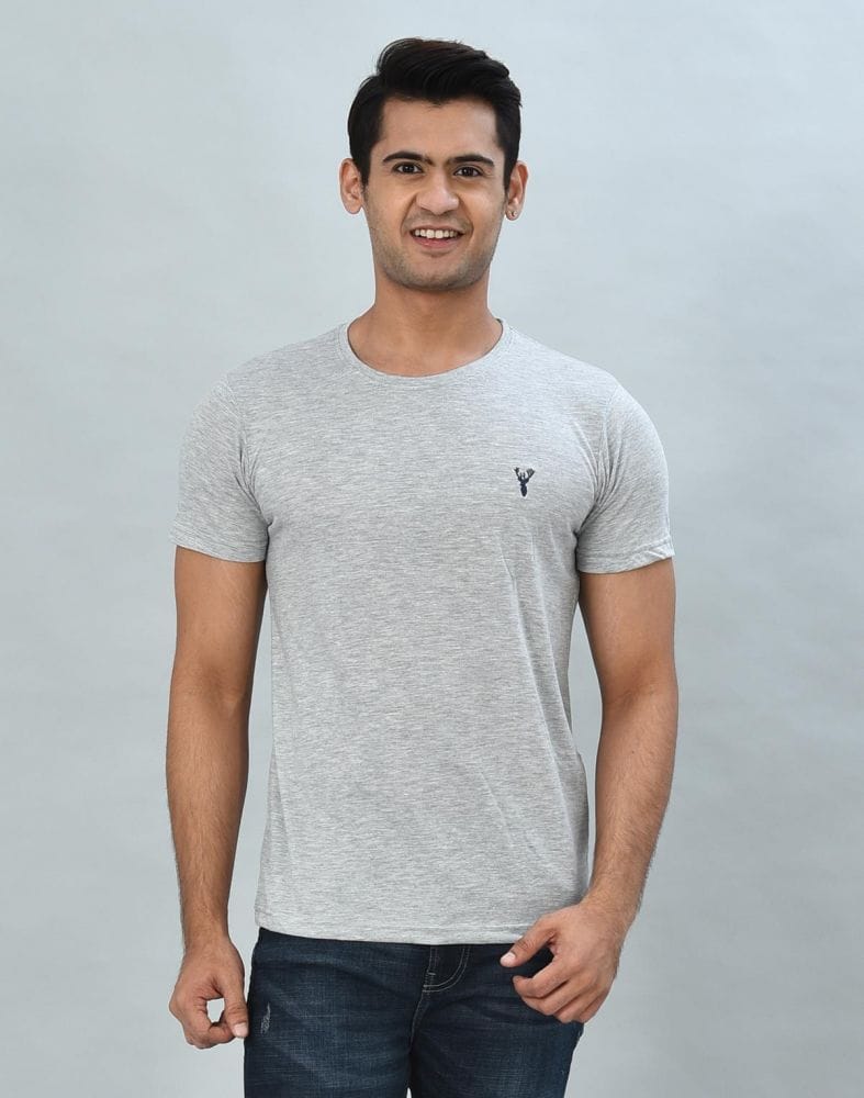 Silver Round-Neck Slim Fit Men T-Shirt