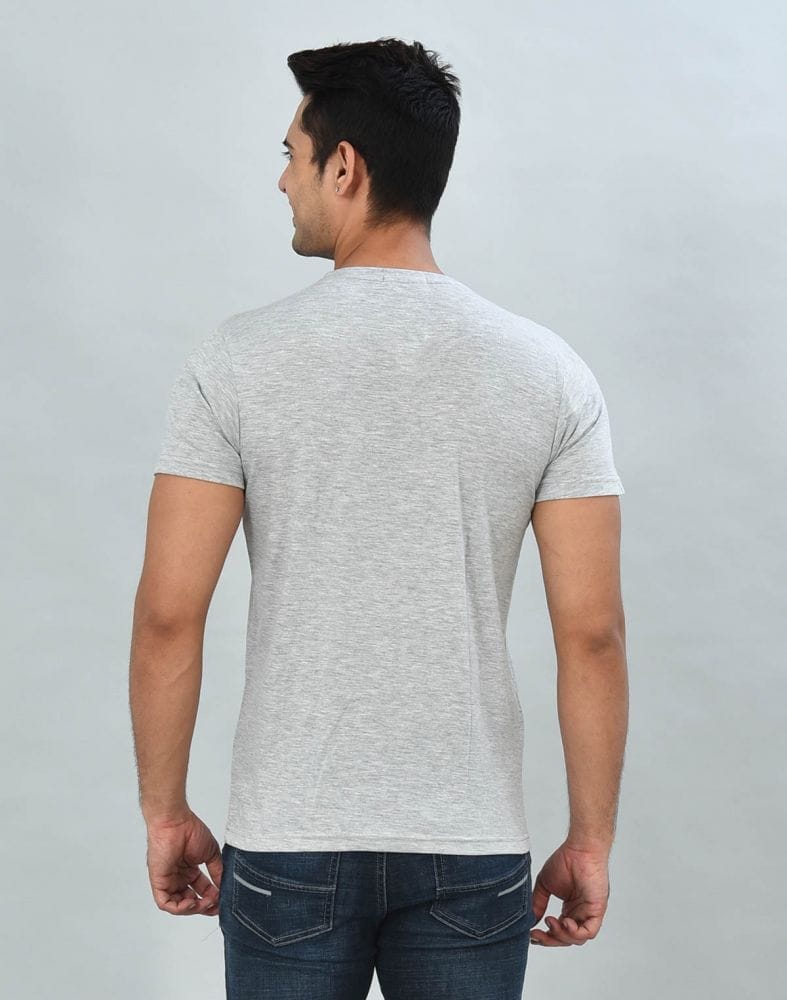 Silver Round-Neck Slim Fit Men T-Shirt