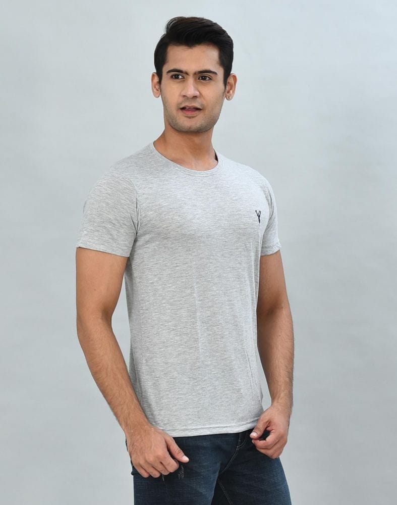 Silver Round-Neck Slim Fit Men T-Shirt