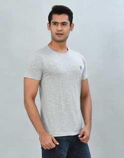 Collection of Silver Round-Neck Slim Fit Men T-Shirt in a gallery layout