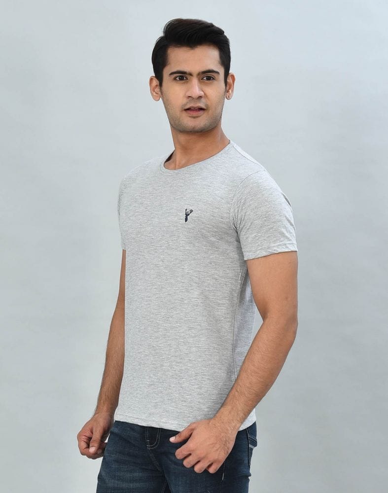 Collection of Silver Round-Neck Slim Fit Men T-Shirt in a gallery layout