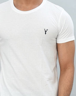 Collection of White Round-Neck Slim Fit Men T-Shirt in a gallery layout