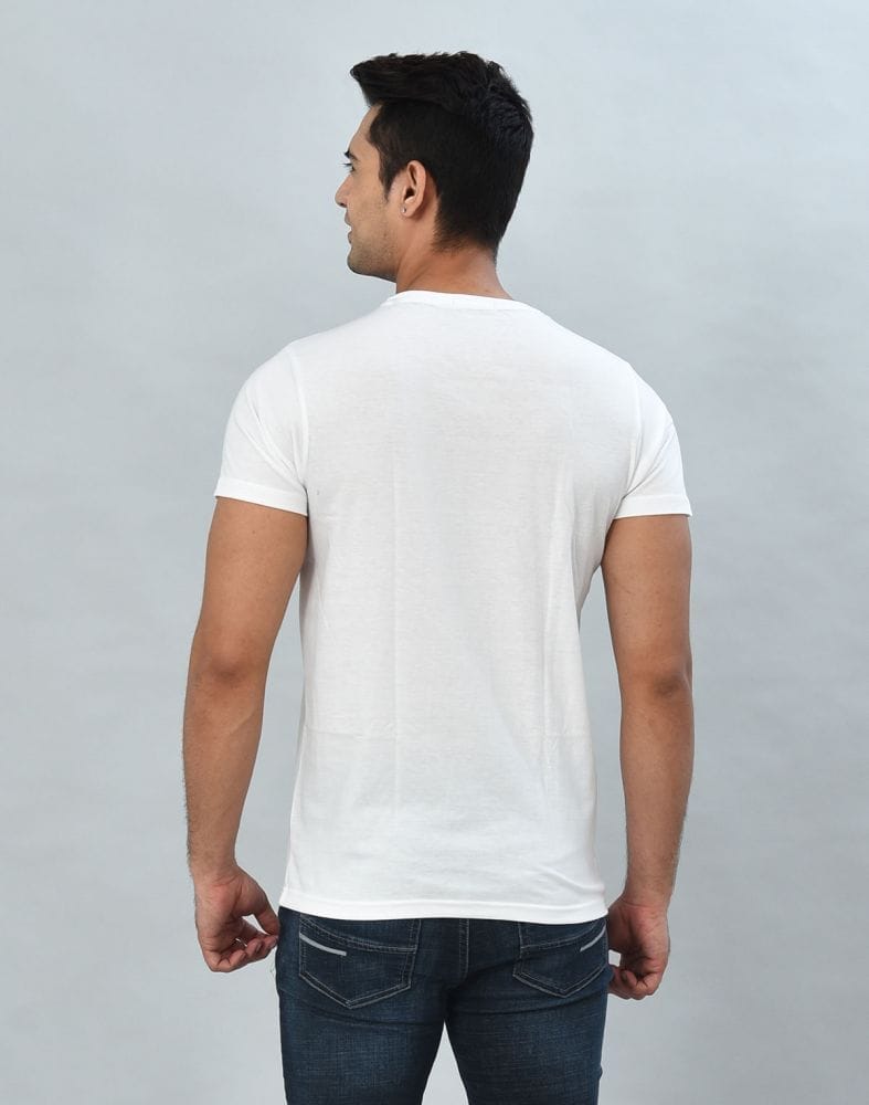 Collection of White Round-Neck Slim Fit Men T-Shirt in a gallery layout