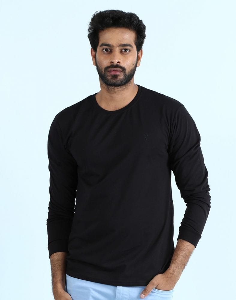 Collection of Black Solid Straight Fit Men T-Shirt in a gallery layout