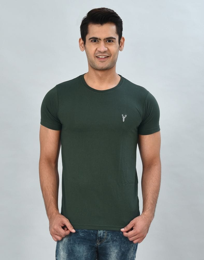 Green Coloured Plain Cotton Men T-Shirt