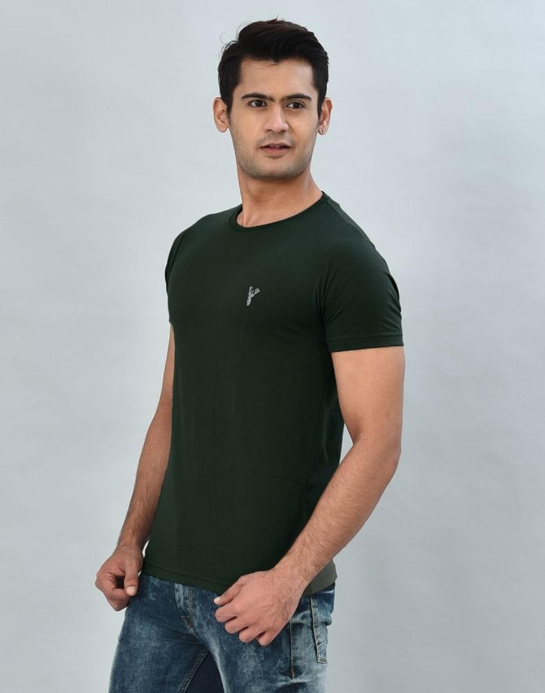 Green Coloured Plain Cotton Men T-Shirt