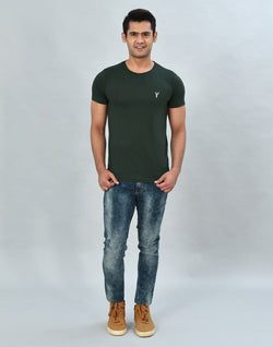 Collection of Green Coloured Plain Cotton Men T-Shirt in a gallery layout