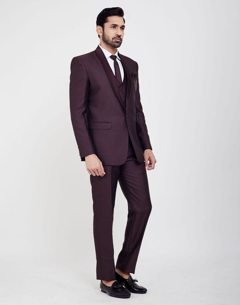 Stylish Designer Suit For Men In Wine Colour