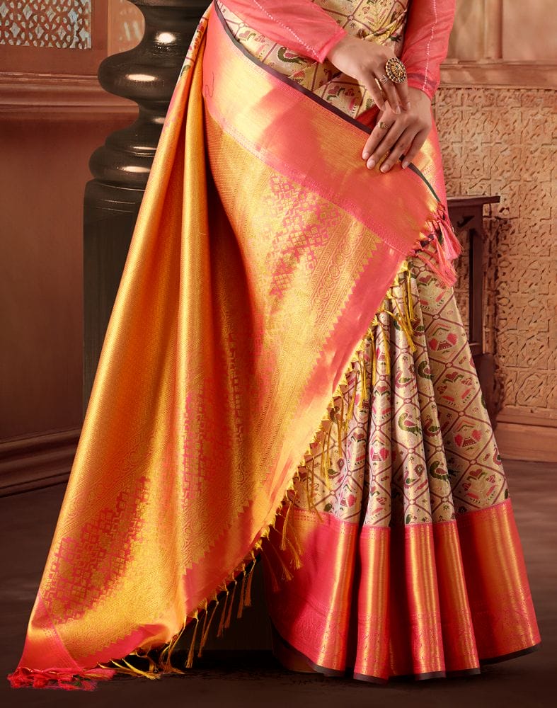 Gold And Pink Silk Saree